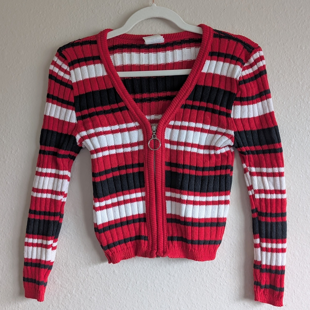 Vintage Knitwaves Striped Zip Cardigan